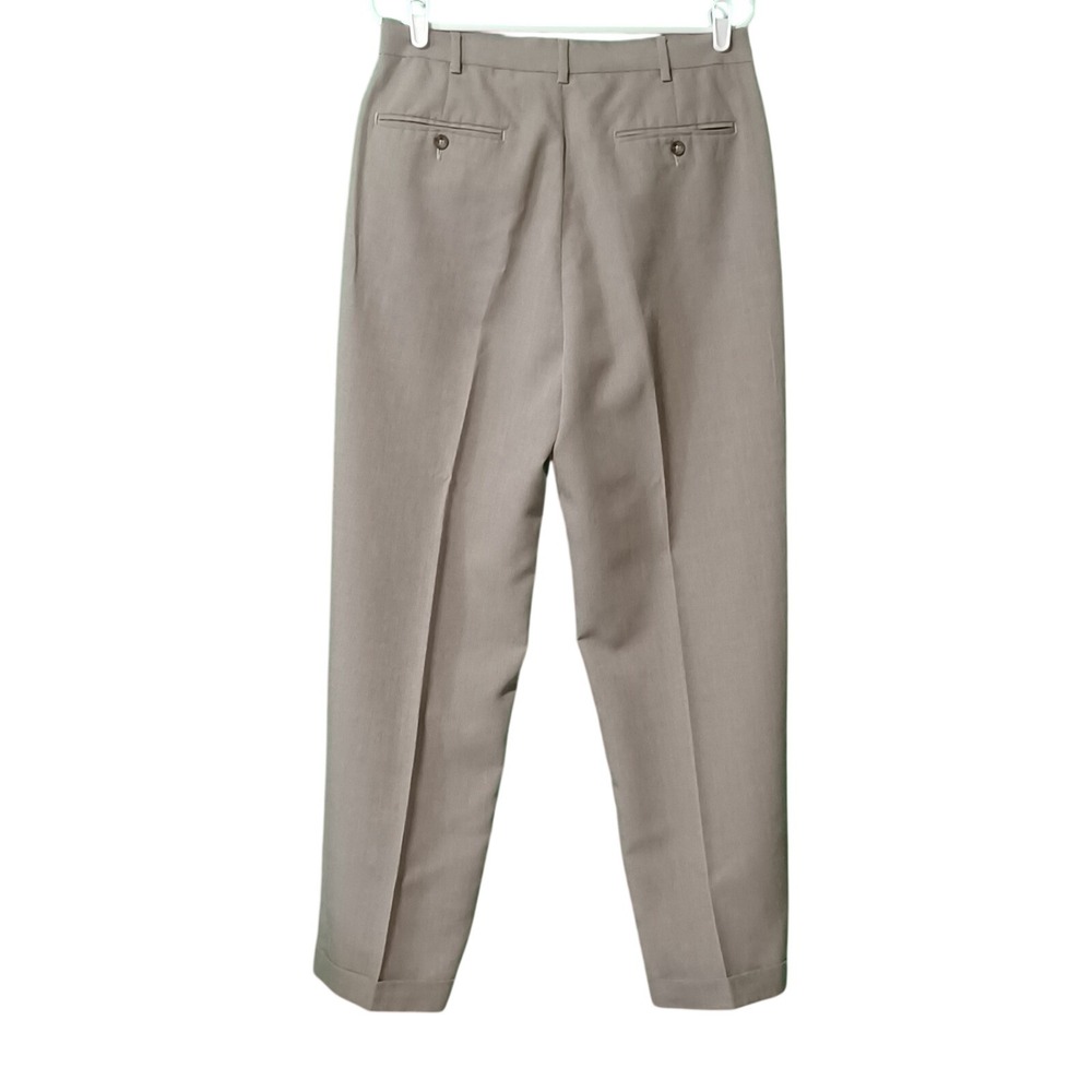 Ivy Crew Classics Mens 32x30 Tan Pleated Micro Check Cuffed Dress Pants Trousers - Picture 3 of 10